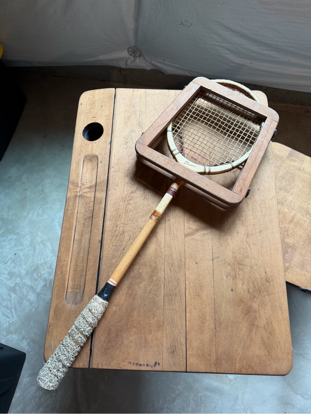 Vintage British Sporting Decor - Slazenger Squash Racquet and Dunlop Press